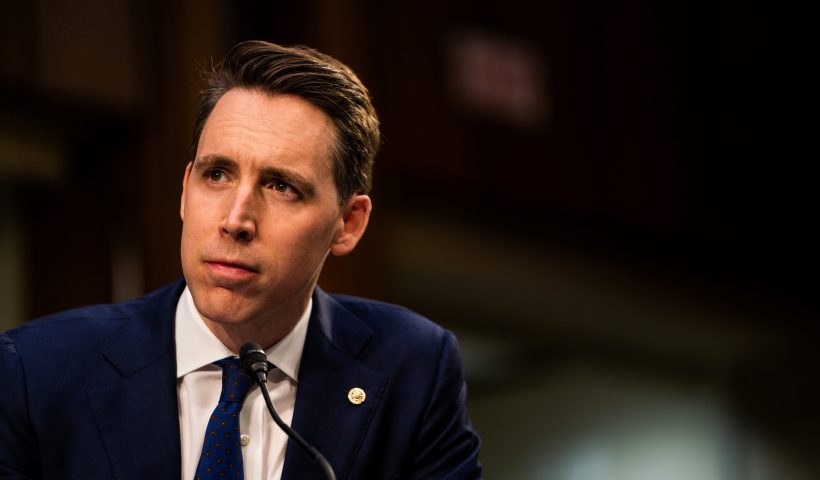 Senator Josh Hawley (R-MO) during Attorney General nominee Merrick Garland's confirmation hearing before the Senate Judiciary Committee, Washington, DC, U.S., February 22, 2021. Demetrius Freeman/Pool via REUTERS