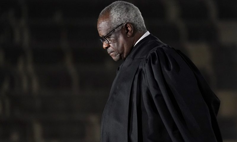 Supreme Court Justice Clarence Thomas issued a concurrence in a case over former President Donald Trump's Twitter account in which Thomas suggested that social media companies should be regulated like a common carrier, like a telephone company. Patrick Semansky/AP