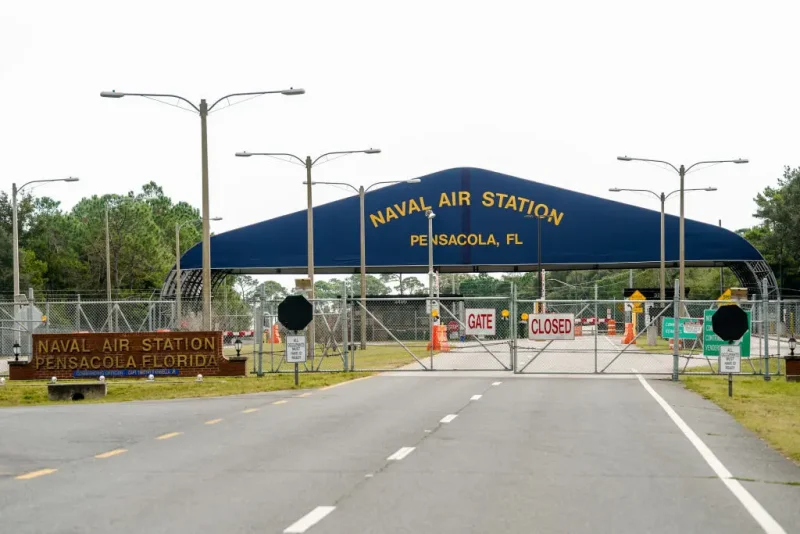 PENSACOLA, FLORIDA - DECEMBER 06: A general view of the atmosphere at the Pensacola Naval Air Station following a shooting on December 06, 2019 in Pensacola, Florida. The second shooting on a U.S. Naval Base in a week has left three dead plus the suspect and seven people wounded. (Photo by Josh Brasted/Getty Images)