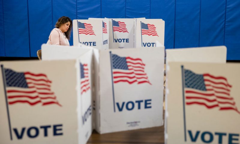 HERNDON, VA - MARCH 03: A woman marks down her vote on a ballot for the Democratic presidential primary election at a polling place in Armstrong Elementary School on Super Tuesday, March 3, 2020 in Herndon, Virginia. 1,357 Democratic delegates are at stake as voters cast their ballots in 14 states and American Samoa on what is known as Super Tuesday. (Photo by Samuel Corum/Getty Images)
