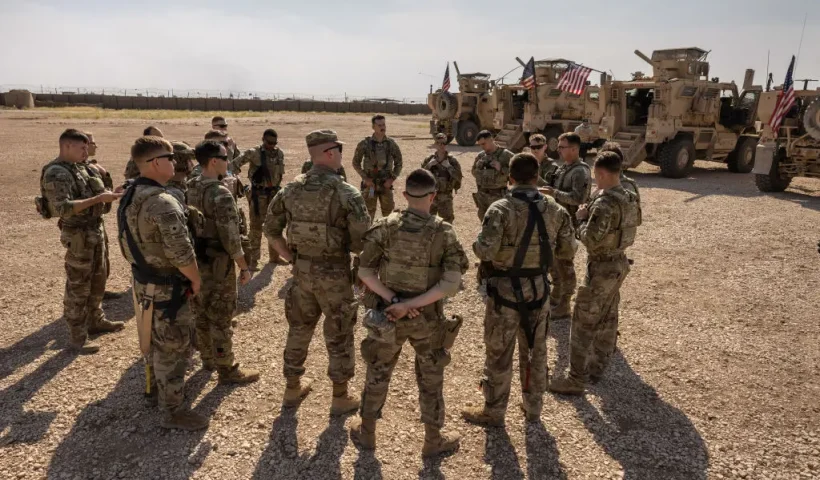 NORTHEASTERN SYRIA - MAY 25: U.S. Army soldiers prepare to go out on patrol from a remote combat outpost on May 25, 2021 in northeastern Syria. U.S. forces, part of Task Force WARCLUB operate from combat outposts in the area, coordinating with the Kurdish-led Syrian Democratic Forces (SDF) in combatting residual ISIS extremists and deterring pro-Iranian militia. (Photo by John Moore/Getty Images)