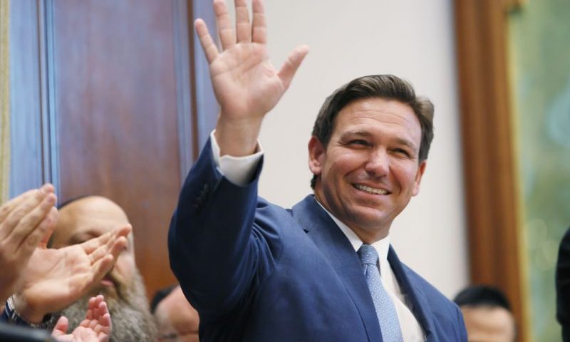 SURFSIDE, FLORIDA - JUNE 14: Florida Gov. Ron DeSantis arrives to speak during a press conference at the Shul of Bal Harbour on June 14, 2021 in Surfside, Florida. The governor spoke about the two bills he signed HB 529 and HB 805. HB 805 ensures that volunteer ambulance services, including Hatzalah, can operate. HB 529 requires Florida schools to hold a daily moment of silence. (Photo by Joe Raedle/Getty Images)