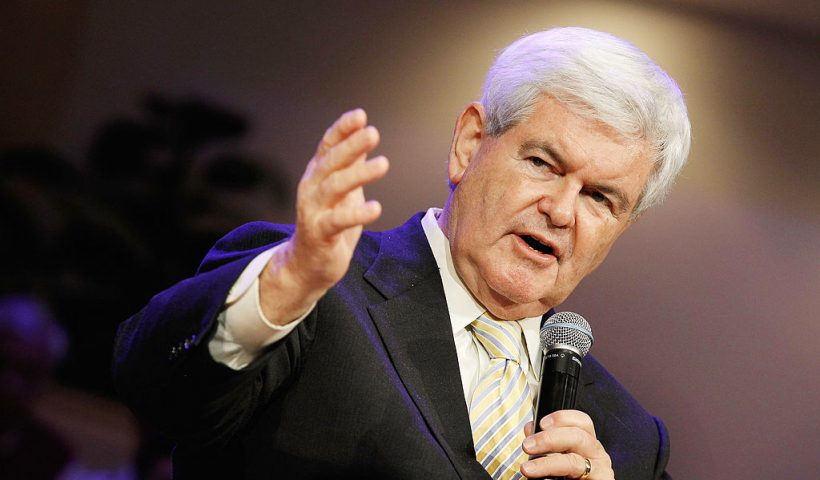 WINTER PARK, FL - JANUARY 28: Republican presidential candidate, former Speaker of the House Newt Gingrich (R-GA) speaks during the Orange County Liberty Counsel Forum at Aloma Baptist Church January 28, 2012 in Winter Park, Florida. Gingrich and fellow candidate, former Massachusetts Gov. Mitt Romney are furiously campaigning across Florida before next Tuesday's GOP primary. Gingrich predicted Saturday, "If we win Florida, I will be the nominee." (Photo by Chip Somodevilla/Getty Images)