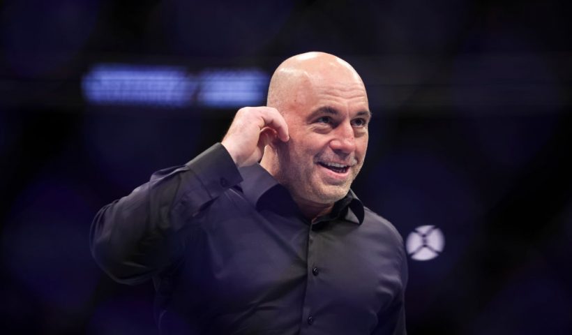 JACKSONVILLE, FLORIDA - APRIL 09: Joe Rogan looks on during the UFC 273 event at VyStar Veterans Memorial Arena on April 09, 2022 in Jacksonville, Florida. (Photo by James Gilbert/Getty Images)