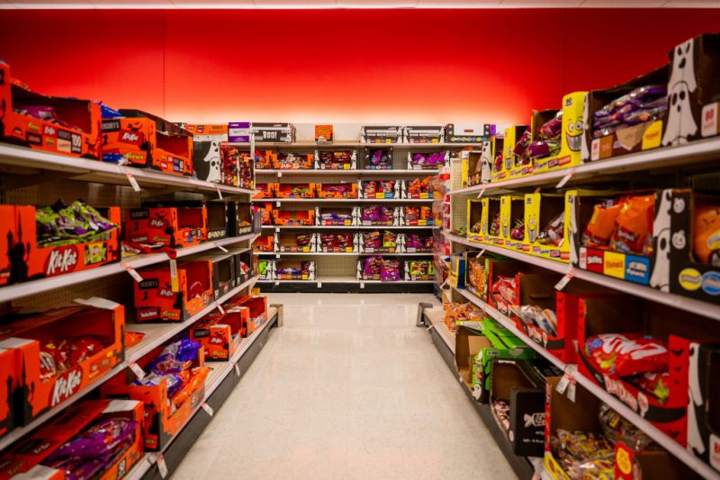 AUSTIN, TEXAS - OCTOBER 24: Halloween candy is seen on shelves at a Target store on October 24, 2023 in Austin, Texas. Halloween candy prices have risen 13% from the previous year with the increase being attributed to a warmer, less humid climate in cocoa-producing regions and the rising cost of ingredients impacted by inflation. (Photo by Brandon Bell/Getty Images)