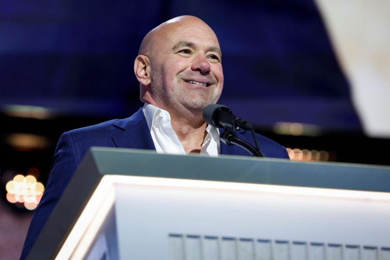 MILWAUKEE, WISCONSIN - JULY 18: President and CEO of the Ultimate Fighting Championship Dana White speaks on stage on the fourth day of the Republican National Convention at the Fiserv Forum on July 18, 2024 in Milwaukee, Wisconsin. Delegates, politicians, and the Republican faithful are in Milwaukee for the annual convention, concluding with former President Donald Trump accepting his party's presidential nomination. The RNC takes place from July 15-18. (Photo by Anna Moneymaker/Getty Images)