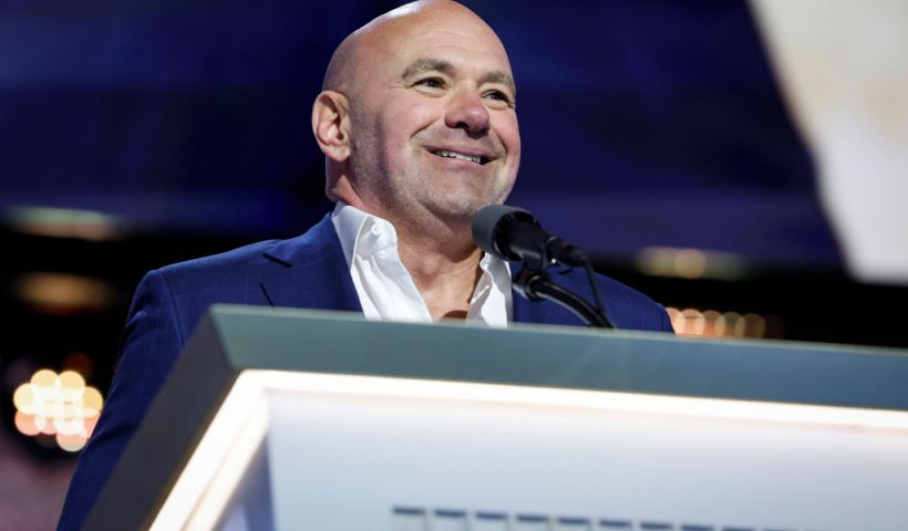 MILWAUKEE, WISCONSIN - JULY 18: President and CEO of the Ultimate Fighting Championship Dana White speaks on stage on the fourth day of the Republican National Convention at the Fiserv Forum on July 18, 2024 in Milwaukee, Wisconsin. Delegates, politicians, and the Republican faithful are in Milwaukee for the annual convention, concluding with former President Donald Trump accepting his party's presidential nomination. The RNC takes place from July 15-18. (Photo by Anna Moneymaker/Getty Images)