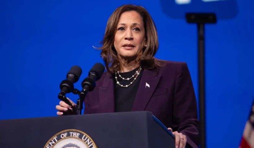 HOUSTON, TEXAS - JULY 25: Vice President Kamala Harris speaks at the American Federation of Teachers' 88th National Convention on July 25, 2024 in Houston, Texas. The American Federation of Teachers is the first labor union to endorse Harris for president since announcing her campaign. (Photo by Montinique Monroe/Getty Images)
