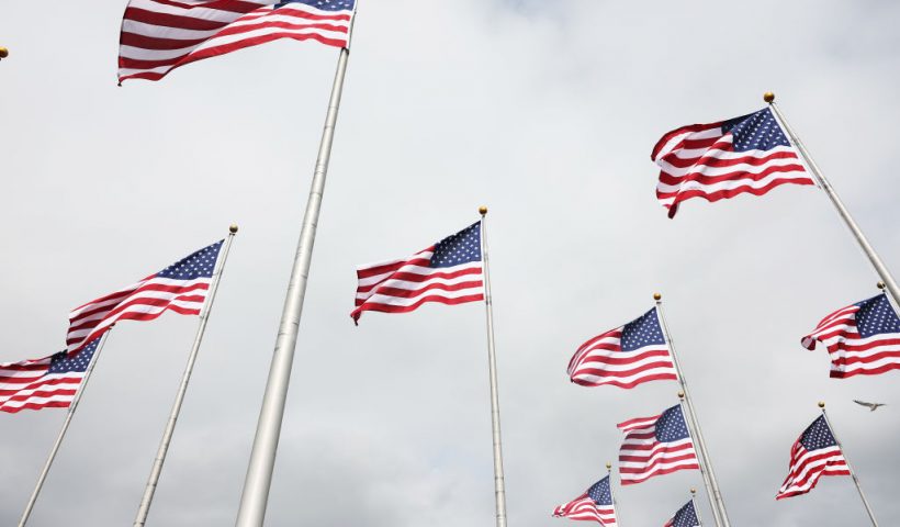 JERSEY CITY, NEW JERSEY - SEPTEMBER 17: American flags are seen waving during a Naturalization Ceremony at Liberty State Park on September 17, 2024 in Jersey City, New Jersey. The U.S. Citizenship and Immigration Services celebrated Constitution Day and Citizenship Day by hosting a Naturalization Ceremony for 50 new U.S. citizens. The ceremony included remarks from New Jersey Lt. Gov. Tahesha L. Way, NJ State Park Service Regional Superintendent Joshua L. Osowski, and President of the Friends of Liberty State Park, Sam Pesin. The new citizens come from 26 countries including Bulgaria, Chad, Cuba, Dominican Republic, Haiti, South Korea and Taiwan. (Photo by Michael M. Santiago/Getty Images)