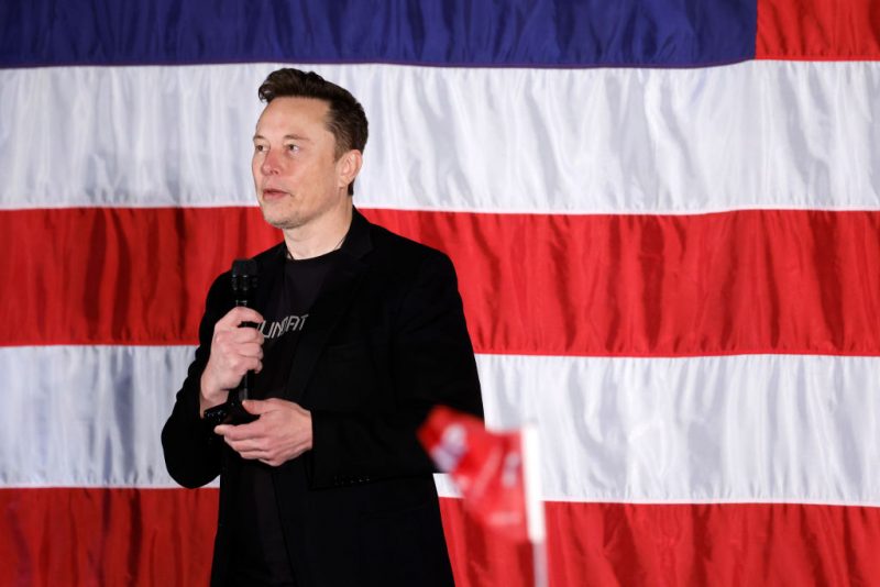 SpaceX and Tesla founder Elon Musk participates in a town hall-style meeting to promote early and absentee voting at Ridley High School on October 17, 2024 in Folsom, Pennsylvania. (Photo by Anna Moneymaker/Getty Images)
