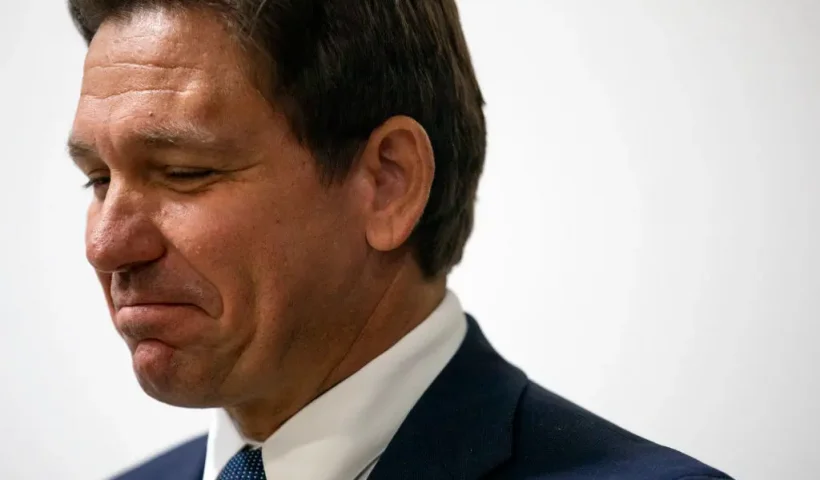 NORTHWOOD, OHIO - NOVEMBER 1: Florida Gov. Ron DeSantis stands to the side of the stage before speaking during a campaign event with Republican nominee for U.S. Senate Bernie Moreno on November 1, 2024 in at Spartan Northwood Warehouse in Northwood, Ohio. U.S. Sen. Sherrod Brown (D-OH) and Republican Bernie Moreno are deadlocked in the final stretch of the Ohio Senate race drawing more ad spending than any other Senate race in history. (Photo by Emily Elconin/Getty Images)