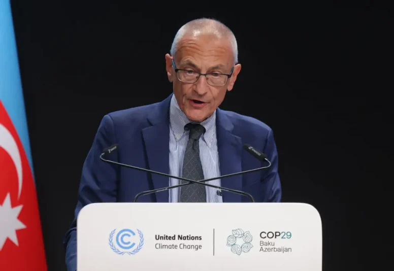 BAKU, AZERBAIJAN - NOVEMBER 13: John Podesta, Senior Advisor to the President for International Climate Policy, speaks during the high level segment on day three of the UNFCCC COP29 Climate Conference at Baku Stadium on November 13, 2024 in Baku, Azerbaijan. The COP29, which is running from November 11 through 22, is bringing together stakeholders, including international heads of state and other leaders, scientists, environmentalists, indigenous peoples representatives, activists and others to discuss and agree on the implementation of global measures towards mitigating the effects of climate change. According to the United Nations, countries made no progress over the last year in reducing global emissions from the burning of fossil fuels. (Photo by Sean Gallup/Getty Images)