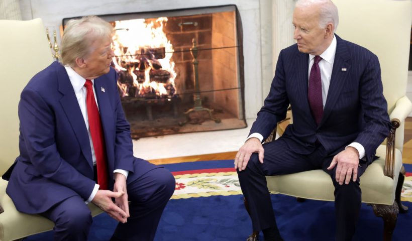 WASHINGTON, DC - NOVEMBER 13: U.S. President Joe Biden meets with U.S. President-elect Donald Trump in the Oval Office at the White House on November 13, 2024 in Washington, DC. President Biden continued the tradition inviting the newly-elected president to meet at the White House after Trump won the presidential election on November 5. (Photo by Alex Wong/Getty Images)