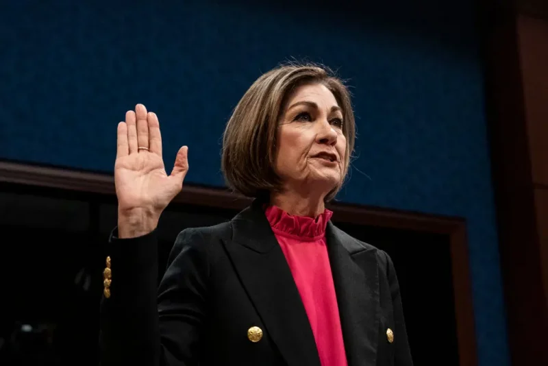 WASHINGTON, DC - FEBRUARY 5: Iowa Governor Kim Reynolds is sworn-in during a House Oversight and Accountability Committee hearing on "Rightsizing Federal Government," on Capitol Hill, on February 5, 2025 in Washington, DC. The hearing comes as the Trump administration embarks on an aggressive effort to shrink the federal workforce via a variety of ways, including the president's call for mass resignations. (Photo by Al Drago/Getty Images)