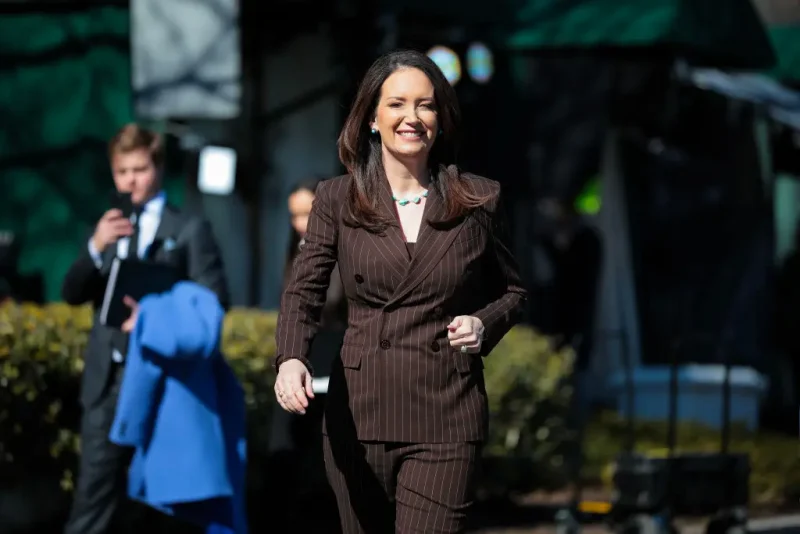WASHINGTON, DC - FEBRUARY 14: U.S. Agriculture Secretary Brooke Rollins arrives to speak to the press outside the White House on February 14, 2025 in Washington, DC. The U.S. Senate confirmed Rollins yesterday to be the 33rd U.S. Secretary of Agriculture by a vote of 72-to-28. (Photo by Kayla Bartkowski/Getty Images)