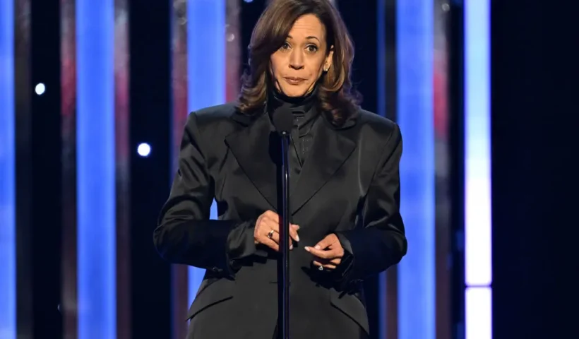 PASADENA, CALIFORNIA - FEBRUARY 22: Former Vice President Kamala Harris accepts the Chairman's Award onstage during the 56th NAACP Image Awards at Pasadena Civic Auditorium on February 22, 2025 in Pasadena, California. (Photo by Paras Griffin/Getty Images for BET)