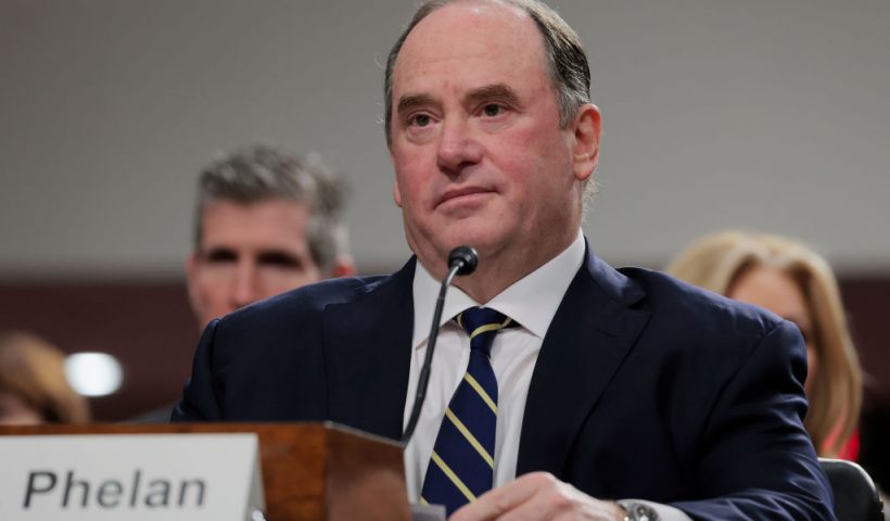 WASHINGTON, DC - FEBRUARY 27: U.S. President-elect Donald Trump's nominee for Secretary of the U.S. Navy John Phelan listens during a Senate Armed Services confirmation hearing on Capitol Hill on February 27, 2025 in Washington, DC. Phelan, a Florida businessman, spoke to Senators on a range of topics including improving retention rate in the U.S. Navy. (Photo by Anna Moneymaker/Getty Images)