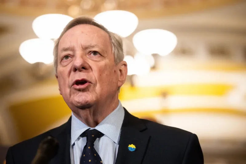 WASHINGTON, DC - MARCH 4: Sen. Richard Durbin (D-IL) speaks during a news conference following the weekly Senate Democrats policy luncheon at the U.S. Capitol on March 4, 2025 in Washington, DC. During the news conference Senate Democrats discussed President Trump's policies during his first few weeks in office ahead of the president's address to a joint session of Congress tonight. (Photo by Tierney L. Cross/Getty Images)