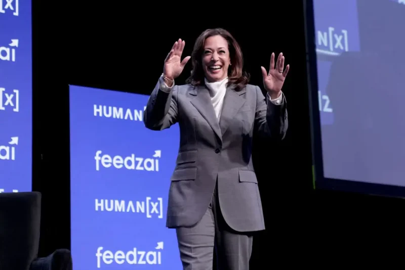 LAS VEGAS, NEVADA - MARCH 09: Kamala Harris speaks onstage during the HumanX AI Conference 2025 at Fontainebleau Las Vegas on March 09, 2025 in Las Vegas, Nevada. (Photo by Big Event Media/Getty Images for HumanX Conference)