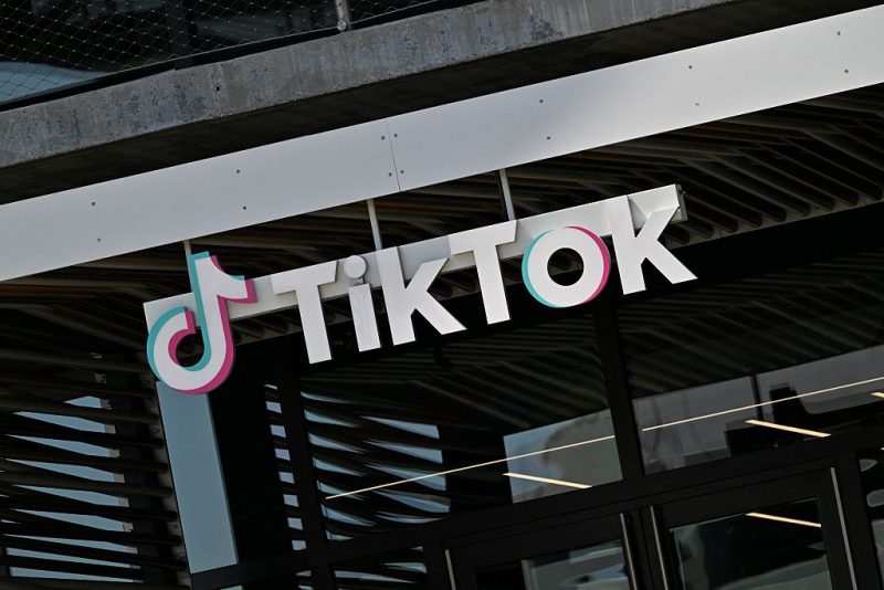 The TikTok logo is seen outside the Chinese video app company's Los Angeles offices on April 4, 2025 in Culver City, California. US President Donald Trump announced April 4, 2025 that the deadline for China's ByteDance company, which owns the popular social media app, to sell their US Tik tok operations, has been extended for a second time. (Photo by Robyn Beck / AFP) (Photo by ROBYN BECK/AFP via Getty Images)