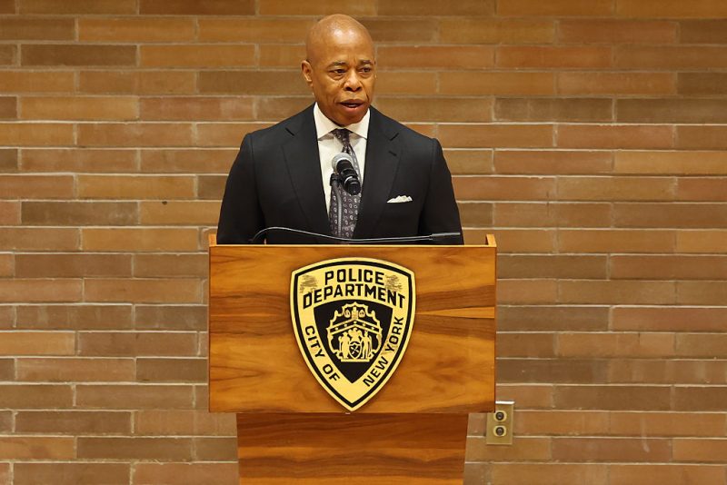 NEW YORK, NEW YORK - APRIL 02: Mayor Eric Adams speaks during a press conference on April 02, 2025 in New York City. Adams held a briefing on Passover safety with NYPD Commissioner Jessica Tisch and other law enforcement leaders, hours after Judge Dale Ho announced that he has agreed with the U.S. Department of Justice's request to drop the charges against Adams and did so "with prejudice." (Photo by Michael M. Santiago/Getty Images)