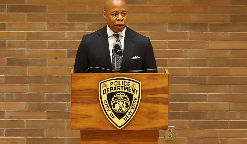 NEW YORK, NEW YORK - APRIL 02: Mayor Eric Adams speaks during a press conference on April 02, 2025 in New York City. Adams held a briefing on Passover safety with NYPD Commissioner Jessica Tisch and other law enforcement leaders, hours after Judge Dale Ho announced that he has agreed with the U.S. Department of Justice's request to drop the charges against Adams and did so "with prejudice." (Photo by Michael M. Santiago/Getty Images)