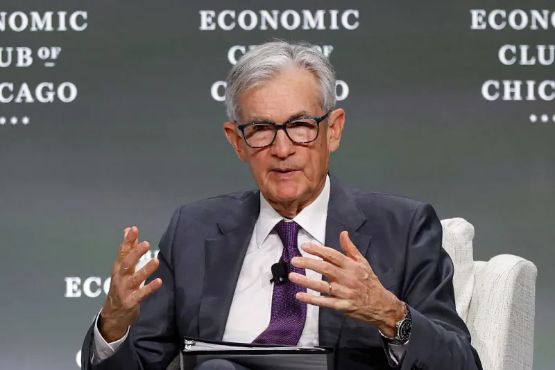 US Federal Reserve Chair Jerome Powell speaks at the Economic Club of Chicago in Chicago, Illinois, on April 16, 2025. US President Donald Trump's tariffs will likely push up prices and constrain growth, and could put the US Federal Reserve in the unenviable position of having to choose between tackling inflation and unemployment, Powell said Wednesday. US markets fell following Powell's remarks, with the tech-rich Nasdaq Composite down 3.4 percent at around 12:50 pm local time in Chicago (1750 GMT). (Photo by KAMIL KRZACZYNSKI / AFP) (Photo by KAMIL KRZACZYNSKI/AFP via Getty Images)