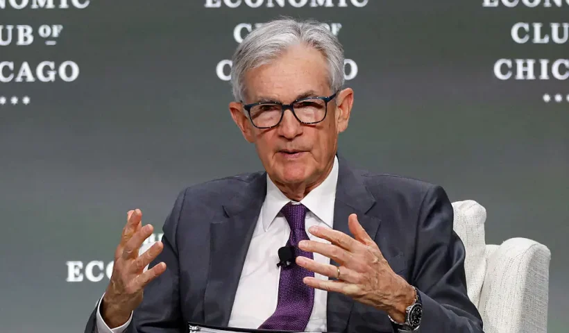 US Federal Reserve Chair Jerome Powell speaks at the Economic Club of Chicago in Chicago, Illinois, on April 16, 2025. US President Donald Trump's tariffs will likely push up prices and constrain growth, and could put the US Federal Reserve in the unenviable position of having to choose between tackling inflation and unemployment, Powell said Wednesday. US markets fell following Powell's remarks, with the tech-rich Nasdaq Composite down 3.4 percent at around 12:50 pm local time in Chicago (1750 GMT). (Photo by KAMIL KRZACZYNSKI / AFP) (Photo by KAMIL KRZACZYNSKI/AFP via Getty Images)