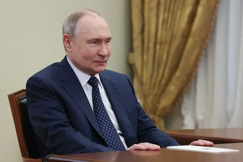 In this pool photograph distributed by the Russian state agency Sputnik, Russia's President Vladimir Putin attends a meeting with the speaker of the State Duma - Russia's lower house of parliament, in Saint Petersburg on April 28, 2025. (Photo by Mikhail METZEL / POOL / AFP) (Photo by MIKHAIL METZEL/POOL/AFP via Getty Images)