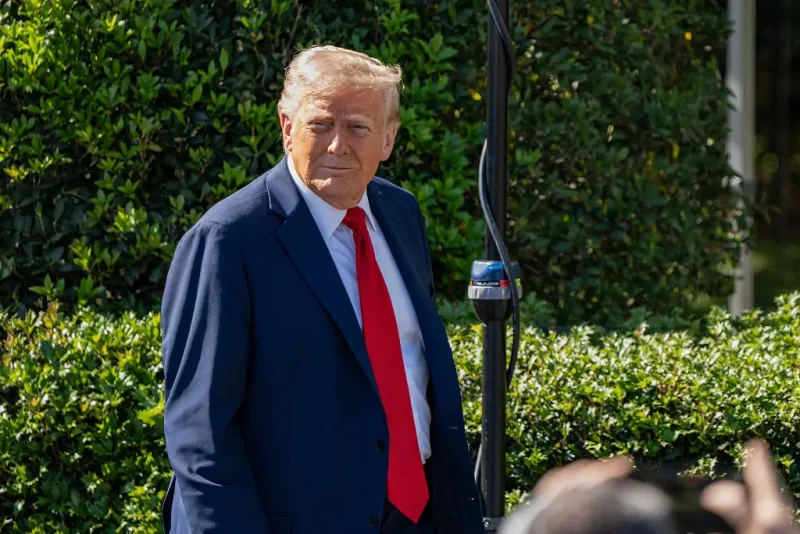 The US President Donald J. Trump appears to celebrate together with the 2025 Super Bowl Champions - The Philadelphia Eagles, on the south lawn of the White House in Washington, D.C. on April 28, 2025. (Photo by Andrew Thomas / Middle East Images / Middle East Images via AFP) (Photo by ANDREW THOMAS/Middle East Images/AFP via Getty Images)