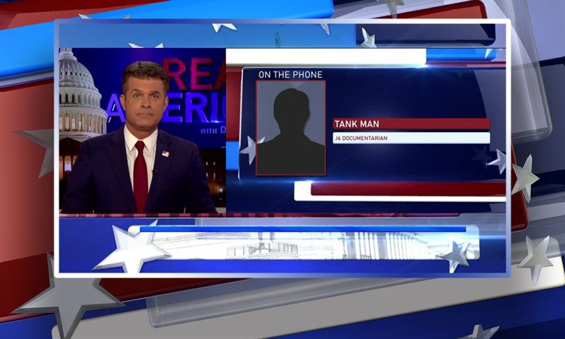 Video still from Tank Man's interview with Real America on One America News Network