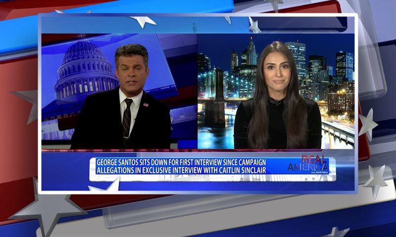 Video still from Caitlin Sinclair's interview with Real America on One America News Network