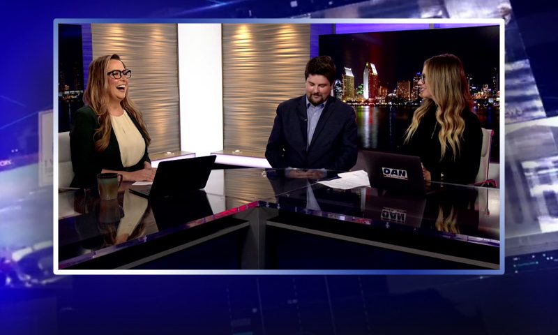 Video still from Riley Lewis and Alison Steinberg's interview with The Real Story on One America News Network