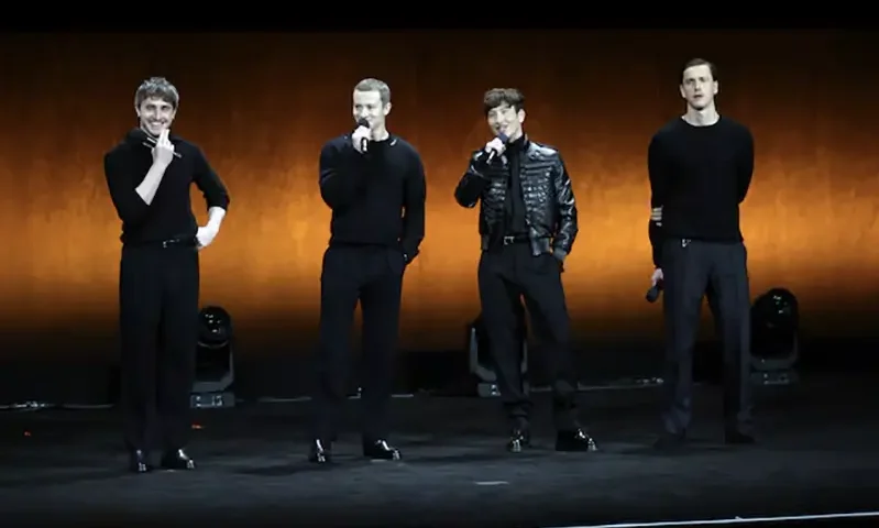 Paul Mescal, Joseph Quinn, Barry Keoghan and Harris Dickinson stand onstage to promote the upcoming "The Beatles" movies during a Sony Pictures presentation at CinemaCon, in Las Vegas, Nevada, March 31, 2025. REUTERS/Steve Marcus
