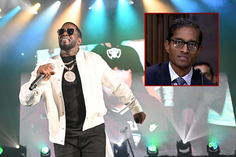 (Background) LONDON, ENGLAND - NOVEMBER 07: Diddy performs at O2 Shepherd's Bush Empire in a special one night only event at O2 Shepherd's Bush Empire on November 07, 2023 in London, England. (Photo by Samir Hussein/Getty Images for Sean Diddy Combs) / (R) Judge Arun Subramanian. (Photo via: United States District Court – Southern District of New York)