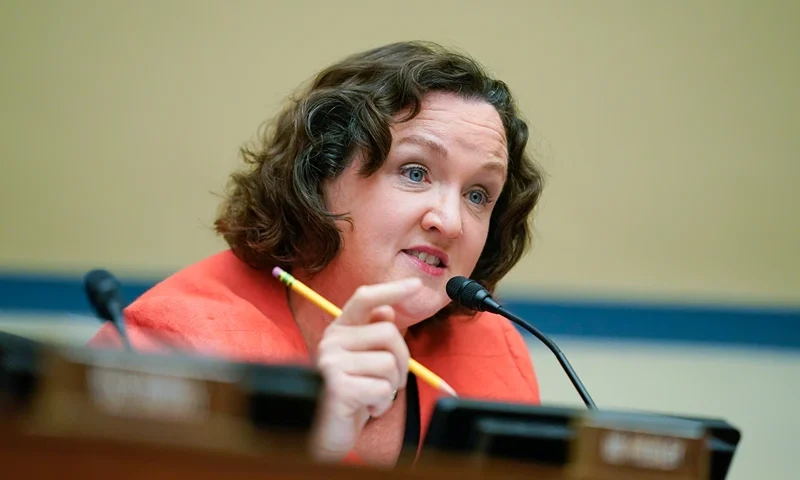 Rep. Katie Porter, (D-CA), speaks during a House Committee on Oversight and Reform hearing on gun violence on June 8, 2022 in Washington, DC. (Photo by Andrew Harnik-Pool/Getty Images)