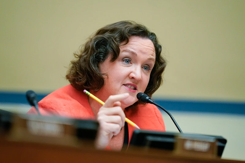 Rep. Katie Porter, (D-CA), speaks during a House Committee on Oversight and Reform hearing on gun violence on June 8, 2022 in Washington, DC. (Photo by Andrew Harnik-Pool/Getty Images)