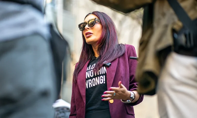 NEW YORK, NEW YORK - APRIL 15: Far-right activist Laura Loomer speaks to the media prior to the beginning of former President Donald Trump's Trial at Manhattan Criminal Court on April 15, 2024 in New York City. Jury selection is set to begin in the former president's criminal trial. Trump faces 34 felony counts of falsifying business records in the first of his criminal cases to go to trial. This is the first-ever criminal trial of a former president of the United States. (Photo by David Dee Delgado/Getty Images)