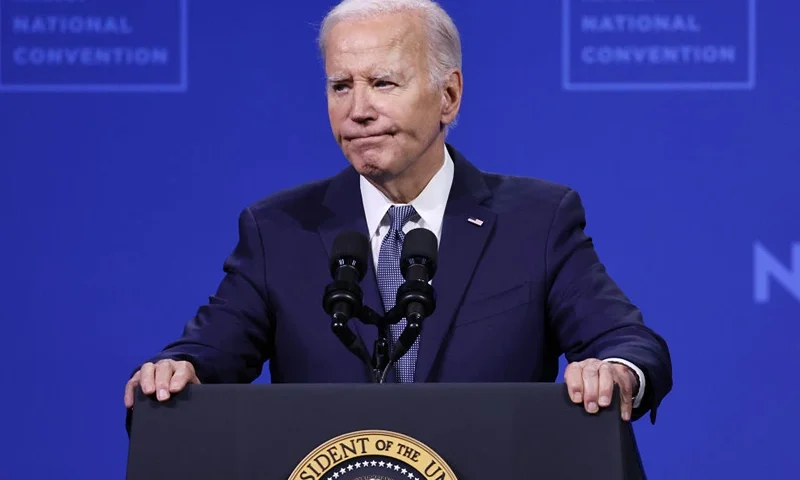 LAS VEGAS, NEVADA - JULY 16: U.S. President Joe Biden speaks at the 115th NAACP National Convention at the Mandalay Bay Convention Center on July 16, 2024 in Las Vegas, Nevada. Biden returned to the campaign trail, delivering remarks at the NAACP convention today, and will tomorrow at the UnidosUS Annual Conference during a visit to the battleground state of Nevada. (Photo by Mario Tama/Getty Images)