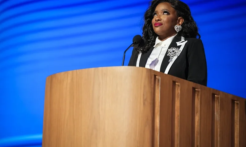 CHICAGO, ILLINOIS - AUGUST 19: Rep. Jasmine Crockett (D-TX) speaks onstage during the first day of the Democratic National Convention at the United Center on August 19, 2024 in Chicago, Illinois. Delegates, politicians, and Democratic party supporters are in Chicago for the convention, concluding with current Vice President Kamala Harris accepting her party's presidential nomination. The DNC takes place from August 19-22. (Photo by Andrew Harnik/Getty Images)