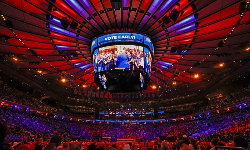 NEW YORK, NEW YORK - OCTOBER 27: Supporters wait for Republican presidential nominee, former U.S. President Donald Trump to speak at a campaign rally at Madison Square Garden on October 27, 2024 in New York City. Trump is closing out his weekend of campaigning in New York City with a guest list of speakers that includes his running mate Republican vice presidential nominee, Sen. J.D. Vance (R-OH), Tesla CEO Elon Musk, UFC CEO Dana White, and House Speaker Mike Johnson (R-LA), among others, nine days before Election Day. (Photo by Anna Moneymaker/Getty Images)