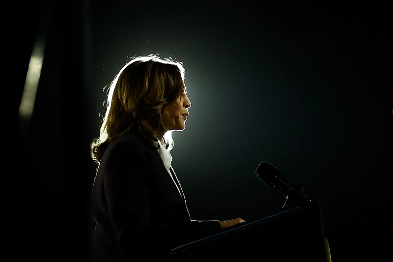 WASHINGTON, DC - OCTOBER 29: Democratic presidential nominee, U.S. Vice President Kamala Harris, speaks during a campaign rally on the Ellipse on October 29, 2024 in Washington, DC. With one week remaining before Election Day, Harris delivered her "closing argument" speech where she outlined her plan to moved America forward and urged voters to "turn the page" on Republican presidential nominee, former U.S. President Donald Trump. (Photo by Kevin Dietsch/Getty Images)
