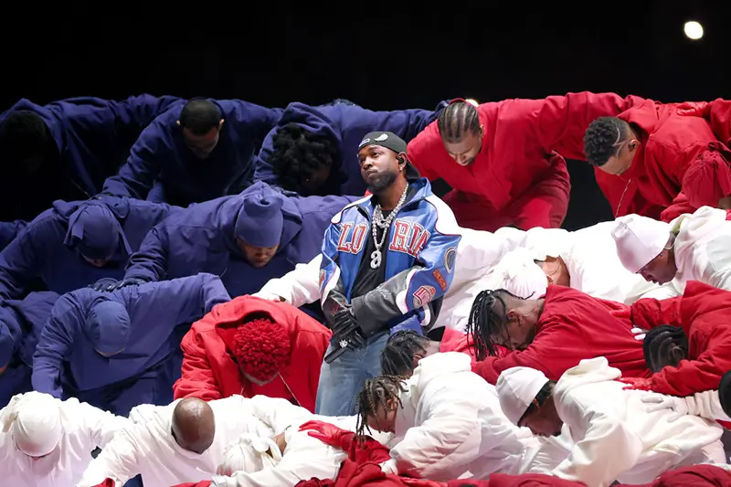 Kendrick Lamar performs onstage during Apple Music Super Bowl LIX Halftime Show at Caesars Superdome on February 09, 2025 in New Orleans, Louisiana. (Photo by Gregory Shamus/Getty Images)
