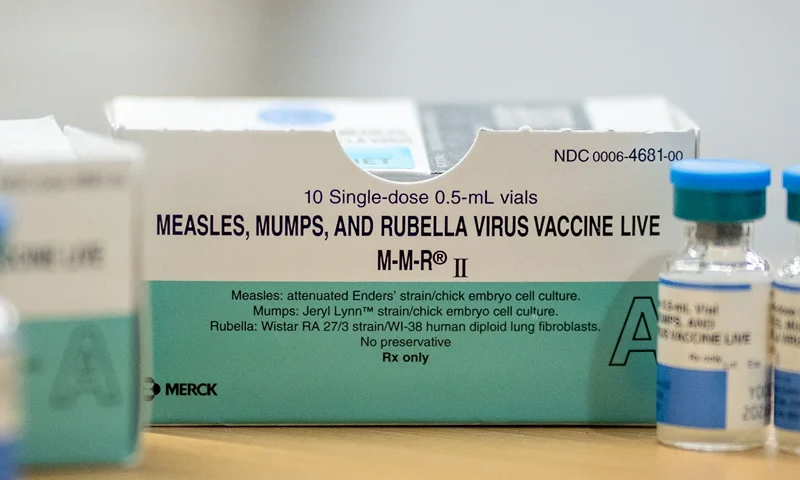 Boxes and vials of the Measles, Mumps, Rubella Virus Vaccine at a vaccine clinic put on by Lubbock Public Health Department on March 1, 2025 in Lubbock, Texas. Cases of Measles are on the rise in West Texas as over 150 confirmed case have been seen with one confirmed death.(Photo by Jan Sonnenmair/Getty Images)