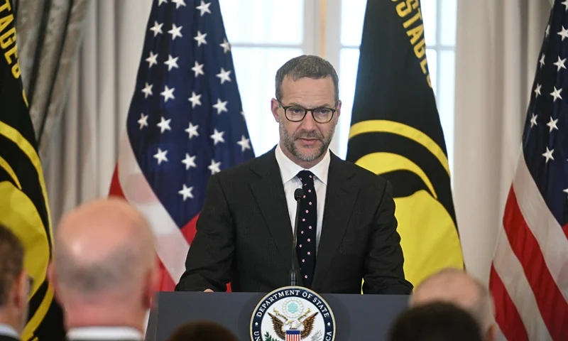 US Envoy for Hostages Adam Boehler speaks during a US hostage and wrongful detainee flag raising ceremony at the State Department in Washington, DC, on March 6, 2025. (Photo by Jim WATSON / AFP) (Photo by JIM WATSON/AFP via Getty Images)