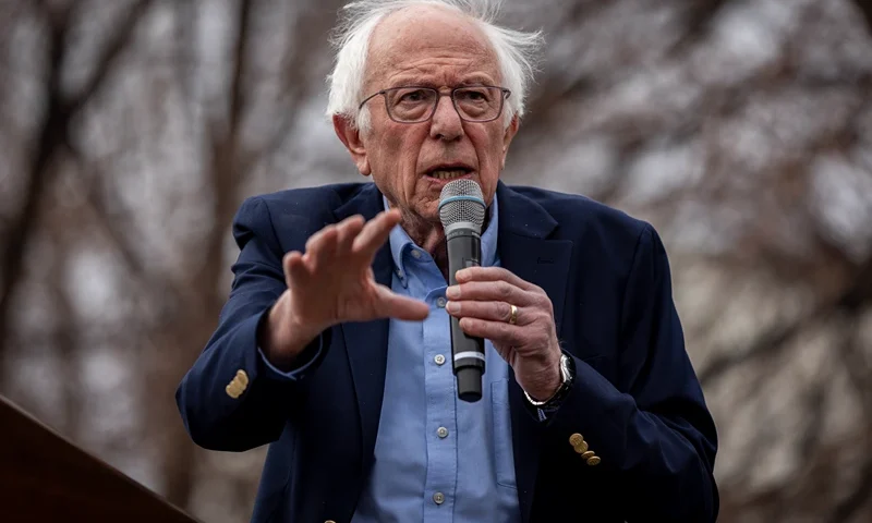 DENVER, COLORADO - MARCH 21: Senator Bernie Sanders (I-VT) speaks during a rally on March 21, 2025 at Civic Center Park in Denver, Colorado. Sanders And Ocasio-Cortez are holding a series of rallies they are calling the "Fight Oligachy" tour and will include stops in Tucson and Tempe, Arizona. (Photo by Chet Strange/Getty Images)