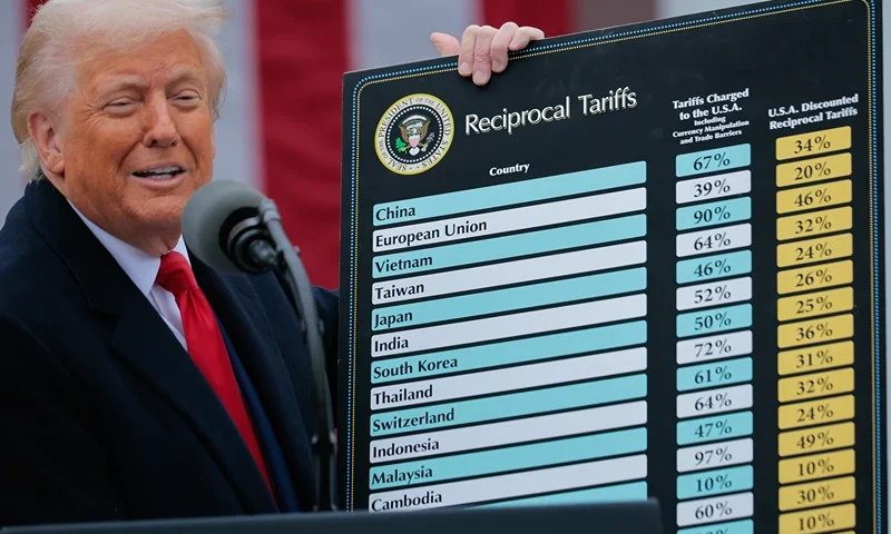 WASHINGTON, DC - APRIL 02: U.S. President Donald Trump speaks during a “Make America Wealthy Again” trade announcement event in the Rose Garden at the White House on April 2, 2025 in Washington, DC. Touting the event as “Liberation Day”, Trump announced additional tariffs targeting goods imported to the U.S. (Photo by Chip Somodevilla/Getty Images)