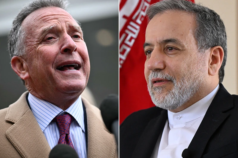 (COMBO) This combination of file photos created on April 9, 2025, shows US Middle East envoy Steve Witkoff speaking to reporters outside the West Wing of the White House in Washington, DC, on March 6, 2025 (L), and Iran's Foreign Minister Abbas Araghchi speaking to AFP during an interview at the Iranian consulate in Jeddah on March 7, 2025. Iran said on April 9 a new nuclear deal could be agreed with the United States provided Tehran's longtime adversary shows sufficient goodwill in upcoming talks, as Israel warned of military action if talks drag on. (Photo by Mandel NGAN and Amer HILABI / AFP) (Photo by MANDEL NGANAMER HILABI/AFP via Getty Images)