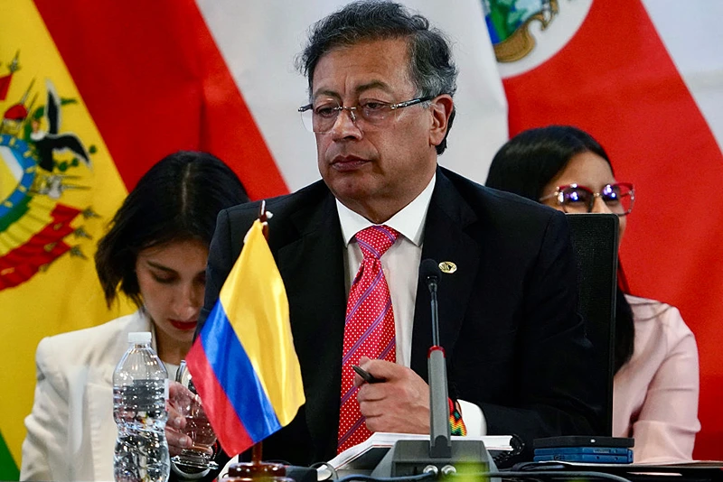 Colombia's President Gustavo Petro gestures during the IX Latin American and Caribbean States (CELAC) Summit, at the Central Bank of Honduras (BCH) in Tegucigalpa on April 9, 2025. A dozen Latin American and Caribbean presidents, including those of Brazil, Colombia, and Mexico, will meet during the 33-nation CELAC summit, in the midst of US President Donald Trump's trade war. (Photo by STRINGER / AFP) (Photo by STRINGER/AFP via Getty Images)