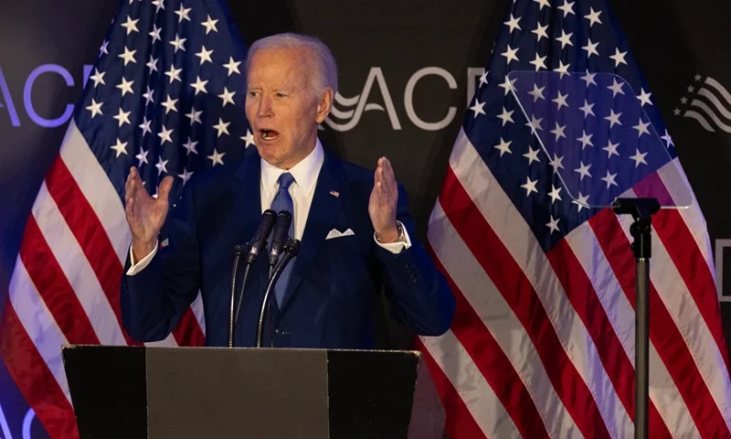 : Former U.S. President Joe Biden speaks at a conference hosted by the Advocates, Counselors, and Representatives for the Disabled (ACRD) on April 15, 2025 in Chicago, Illinois. ACRD champions the rights of those who depend on Social Security and disability services. (Photo by Scott Olson/Getty Images)